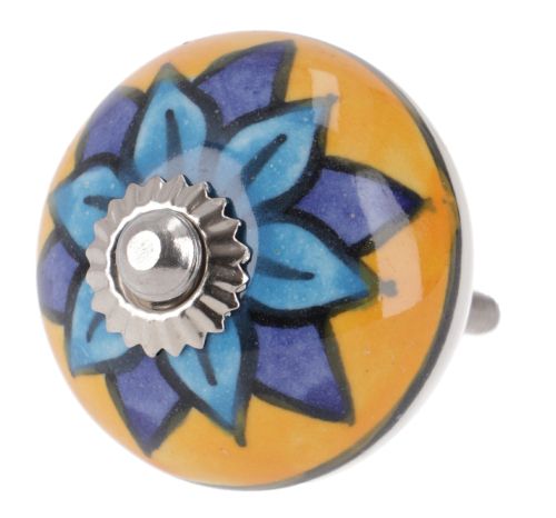 Decoratieve deurknop van keramiek - blauw met geel