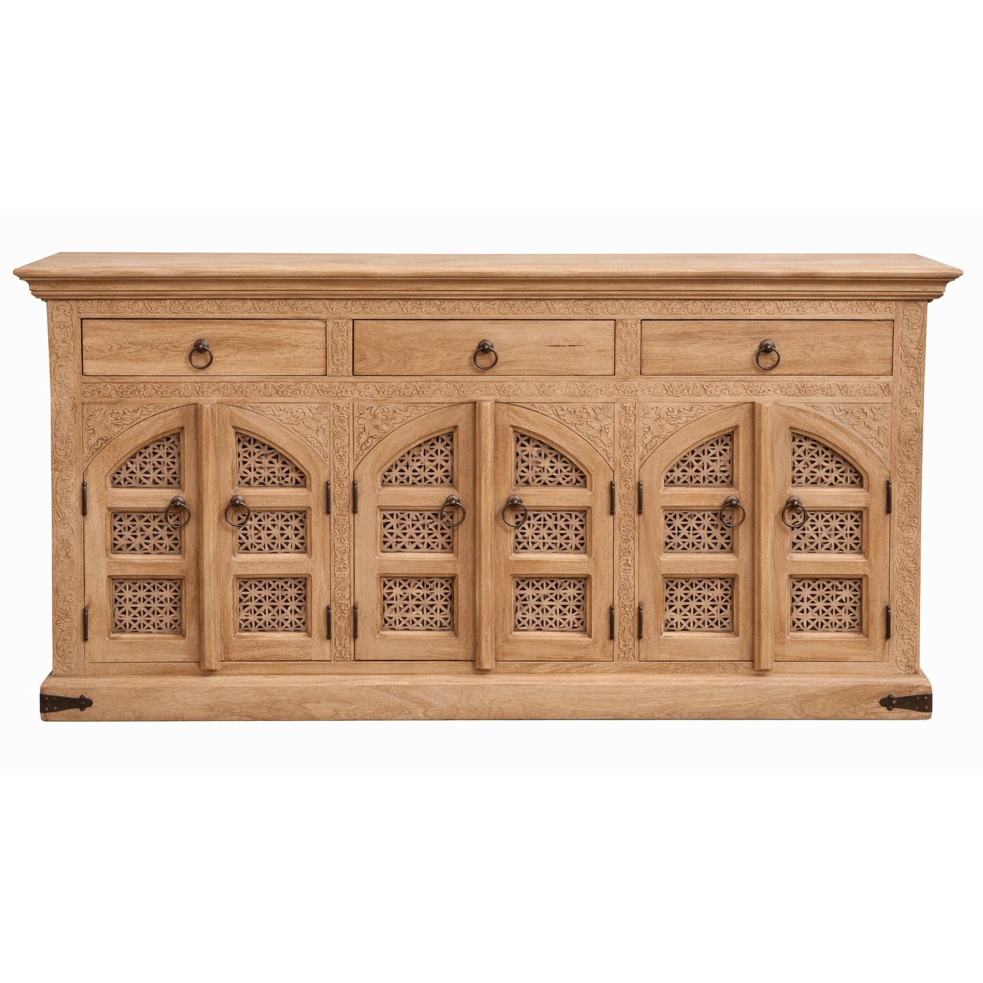 Dressoir met drie laden en met houtsnijwerk "Ganesha" uit India - 150x76x40 cm