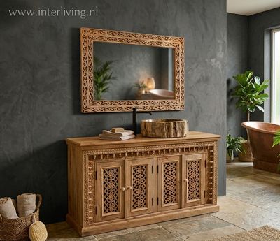 Waskom van versteend hout–  organische schoonheid - 44 cm