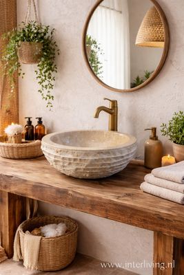 Waskom van beige marmer - natuursteen  - 40 cm