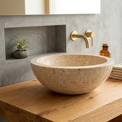 Waskom van beige marmer - natuursteen  - 40 cm