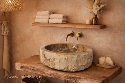 Waskom van versteend hout–  organische schoonheid - 45 cm