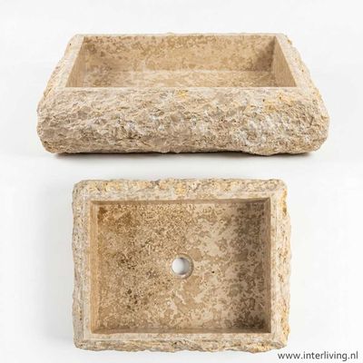Waskom rechthoek beige marmer - natuursteen  - 50 cm