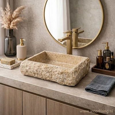 Waskom rechthoek beige marmer - natuursteen  - 50 cm