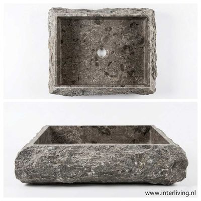 Waskom rechthoek grijs marmer - natuursteen  - 50 cm