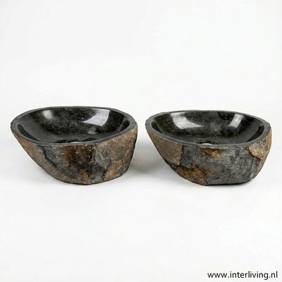 Waskom twin set van natuursteen – "river stone"  grijs