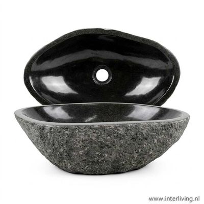 Waskommen set van natuursteen – "river stone"  antraciet grijs