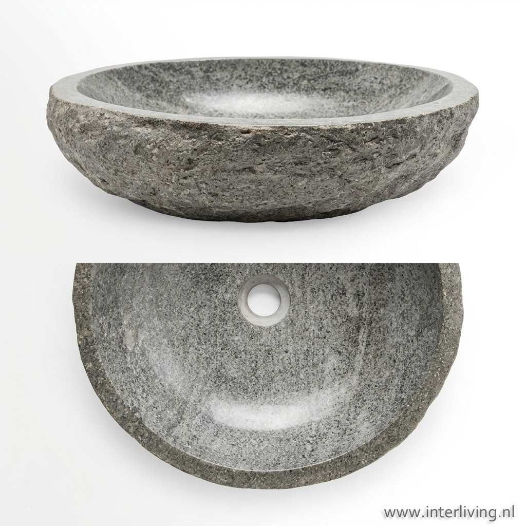 Waskommen twin set van natuurstenen – "river stone"  grijs