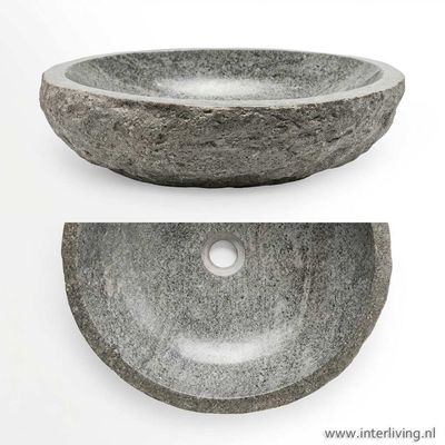 Waskommen twin set van natuurstenen – "river stone"  grijs