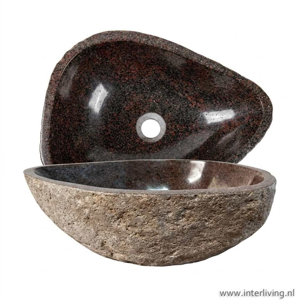 Waskommen twin set van natuurstenen – "river stone"  grijs