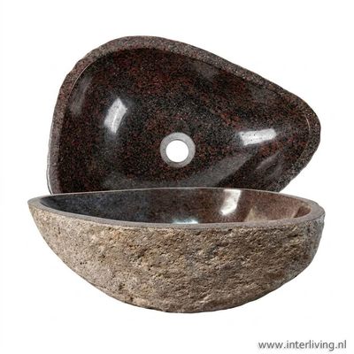 Waskommen twin set van natuurstenen – "river stone"  grijs