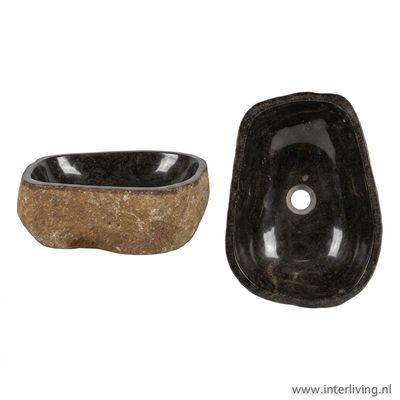 Waskom twin set van natuursteen – "river stone"  grijs