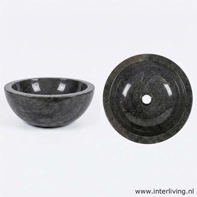 Waskom van zwart / grijs marmer - natuursteen  - 40 cm