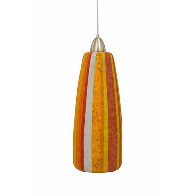 retro lamp jaren '70 - 40 cm lange langwerpige hanglamp met vintage  verticale strepen - amber - kleurrijke steentjes mozaïek patronen