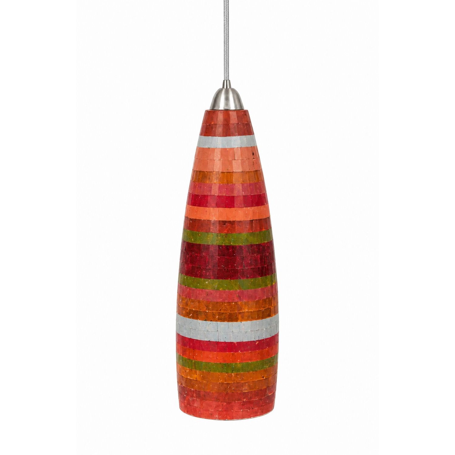 retro lamp jaren '70 - 40 cm lange langwerpige hanglamp met vintage  verticale strepen - amber - kleurrijke steentjes mozaïek patronen