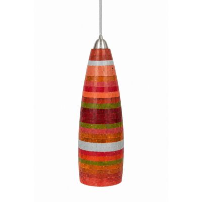 retro lamp jaren '70 - 40 cm lange langwerpige hanglamp met vintage  verticale strepen - amber - kleurrijke steentjes mozaïek patronen