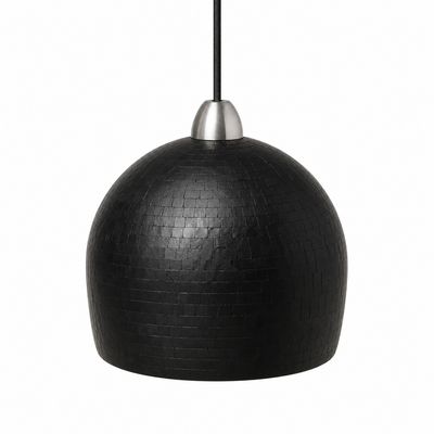 zwarte retro lamp jaren '70 - hanglamp met zwarte steentjes mozaïek patronen - hoog 30 cm /  Ø 30 cm - unieke sfeerverlichting