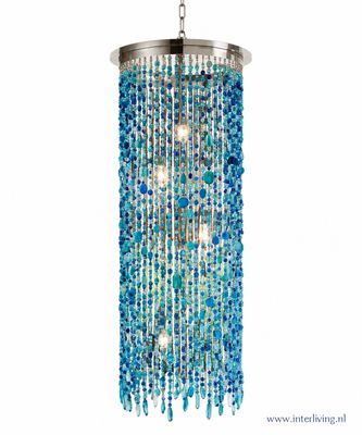 Hanglamp Asian glam - XL kleurrijke glaskralen blauw - horeca project hospitality  inrichting