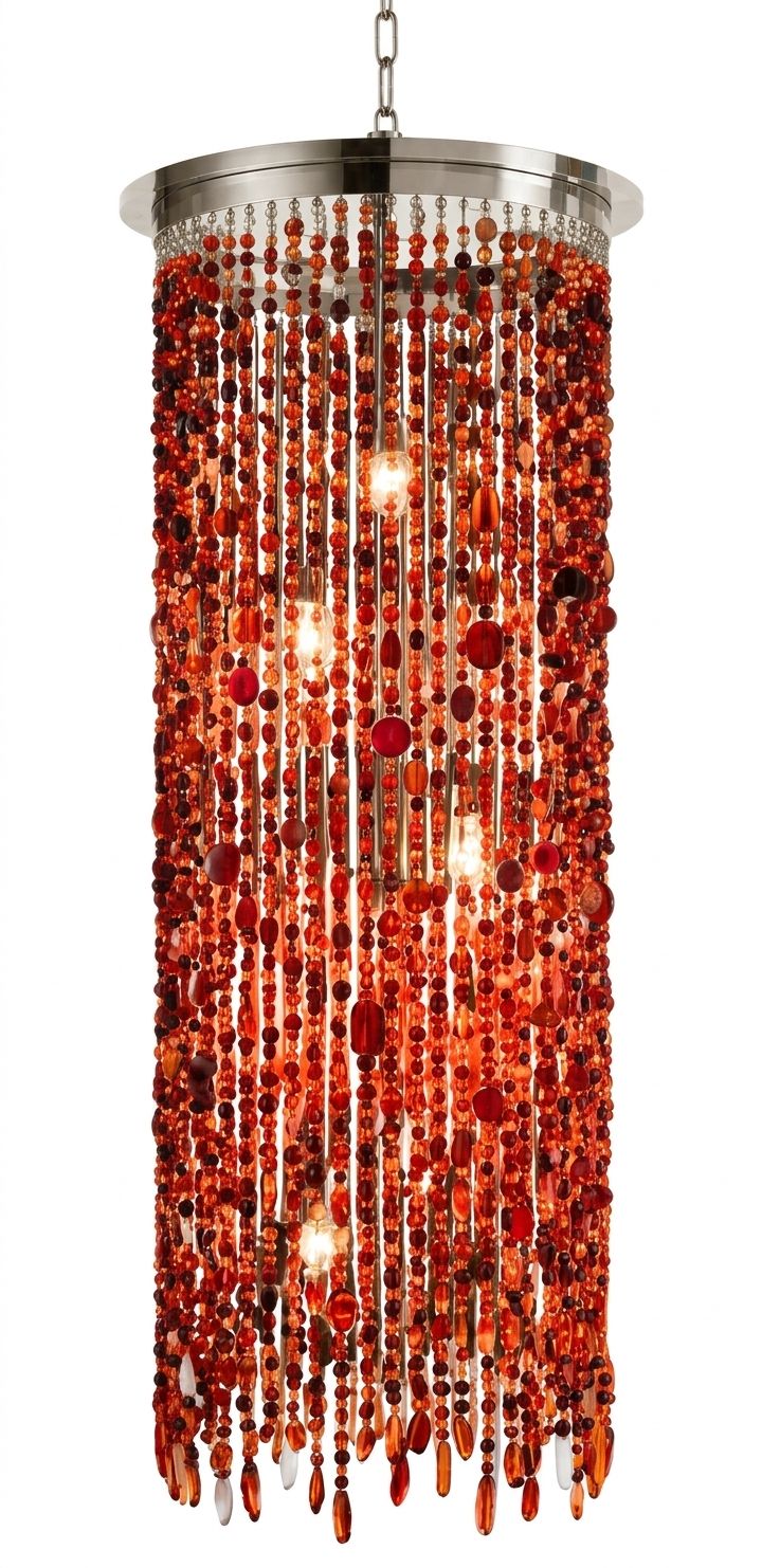Hanglamp Asian glam - XL kleurrijke glaskralen - rood oranje - horeca project hospitality  inrichting