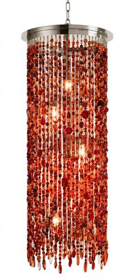 Hanglamp Asian glam - XL kleurrijke glaskralen - rood oranje - horeca project hospitality  inrichting
