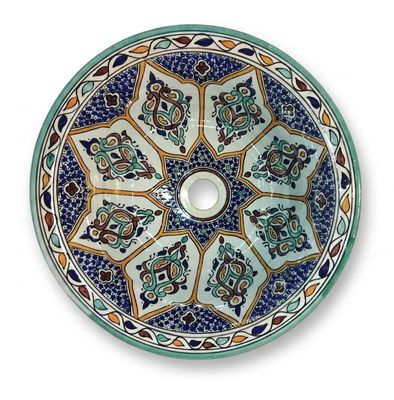 Marokkaanse waskom kleurrijk - "L322" - groot model rond - aardewerk (opbouw) wasbak Ø 40 cm