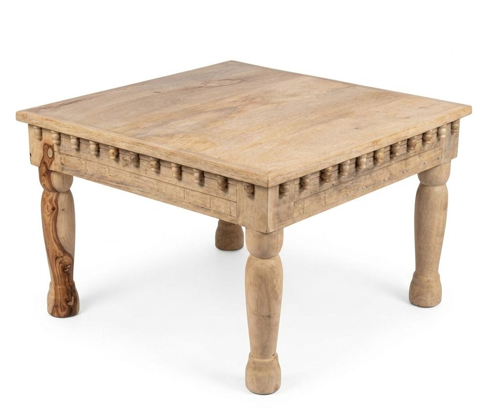 salontafel "Jodhpur"/ vierkante salontafel 60x60x40 cm van naturel mangohout met sierlijk houtsnijwerk uit India