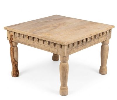 salontafel "Jodhpur"/ vierkante salontafel 60x60x40 cm van naturel mangohout met sierlijk houtsnijwerk uit India
