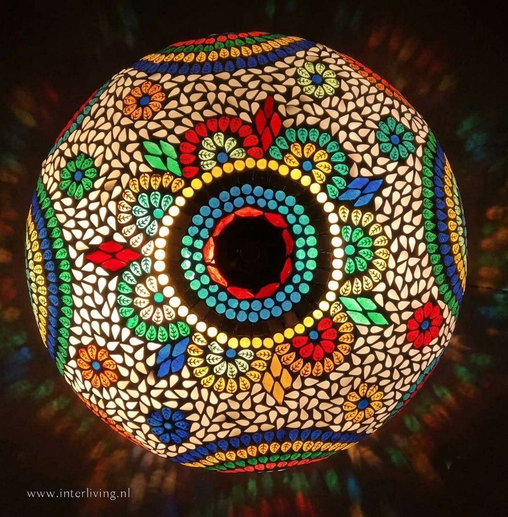 plafonnière mozaïek met kralen 38 cm - multi colour - leaves