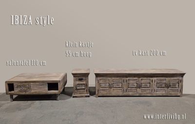 Ibiza dressoir / TV kast  XL -  sunflower - naturel mangohout - shutters met houtsnijwerk 200*56*40 cm