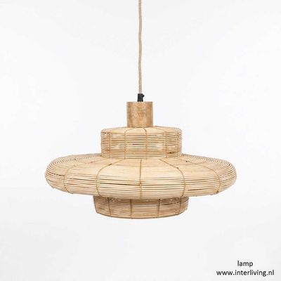 Deense ufo retro hanglamp van rotan - gelaagd saturn design