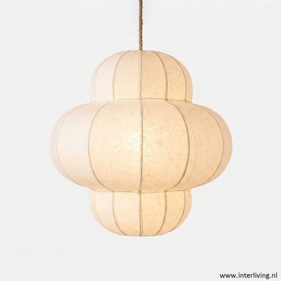 Handgemaakte japandi hanglamp wit - Himalaya lokta Nepal eco papier Handgemaakte japandi hanglamp wit - Himalaya lokta Nepal eco papier