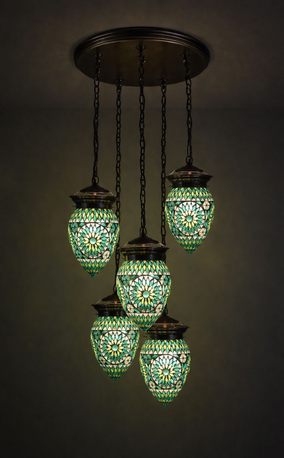 oosterse 5 bol hanglamp papaja - mozaïek turkish design - groen
