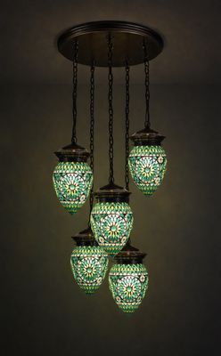 oosterse 5 bol hanglamp papaja - mozaïek turkish design - groen oosterse 5 bol hanglamp papaja - mozaïek turkish design - groen