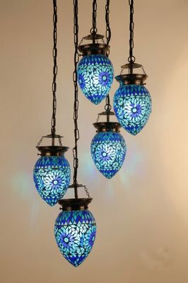 oosterse 5 bol hanglamp papaja - mozaïek turkish design - blauw oosterse 5 bol hanglamp papaja - mozaïek turkish design - blauw