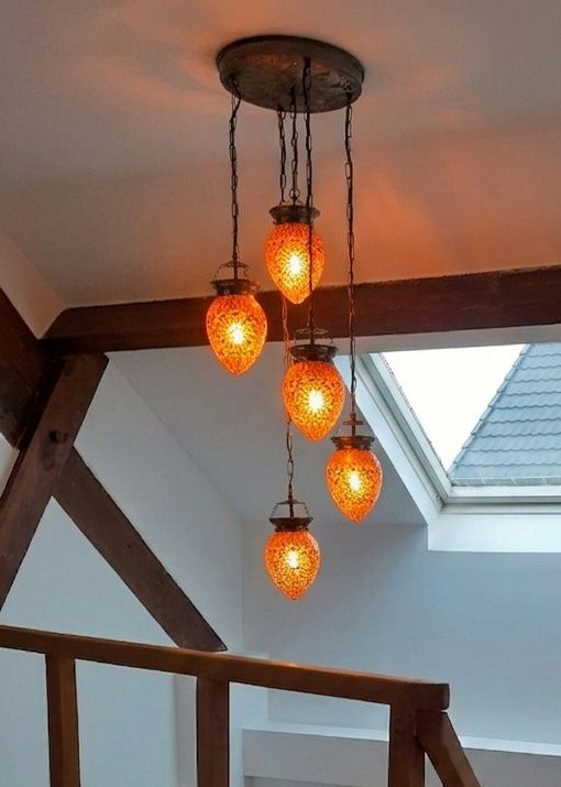 oosterse 5 bol hanglamp papaja - mozaïek turkish design - rood/oranje