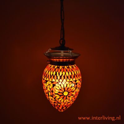 oosterse 5 bol hanglamp papaja - mozaïek turkish design - rood/oranje