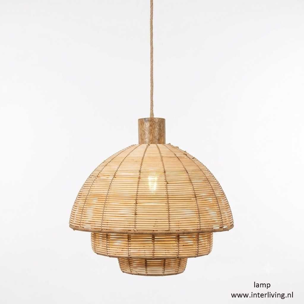 rotan hanglamp - gelaagde koepel mid-century design - naturel rotan hanglamp - gelaagde koepel mid-century design - naturel
