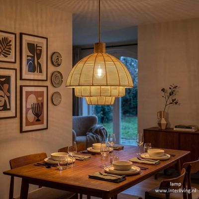 rotan hanglamp - gelaagd koepel design - naturel