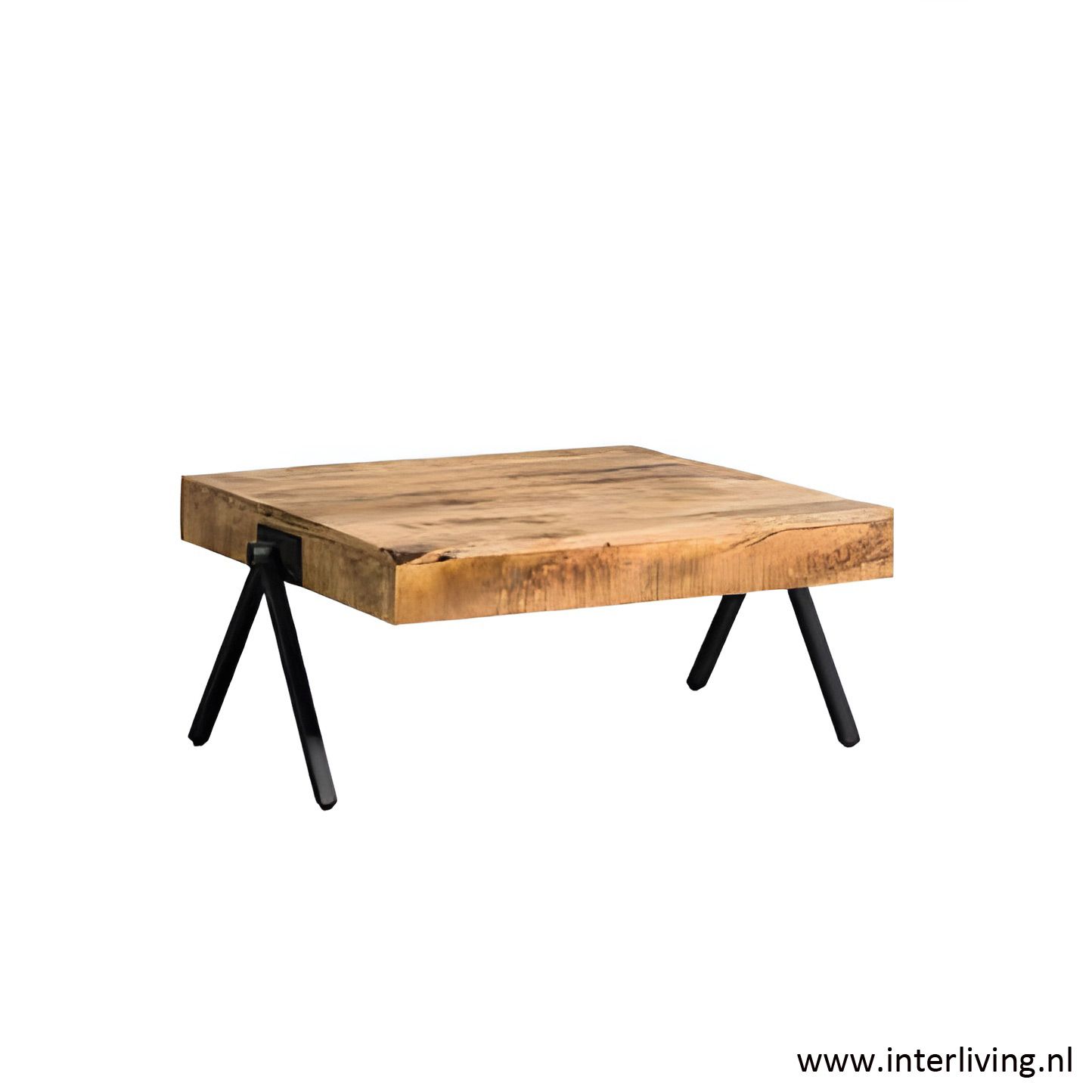 salontafel mangohout vierkant met zwart metalen V-frame poten / vierkant model - industriële look