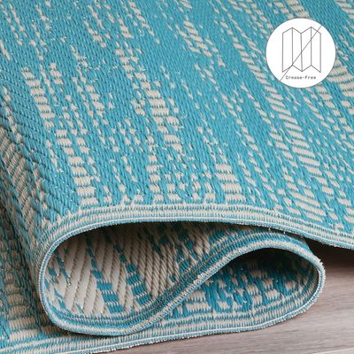 buitenkleed van gerecycled plastic  - vintage patroon- teal blauw
