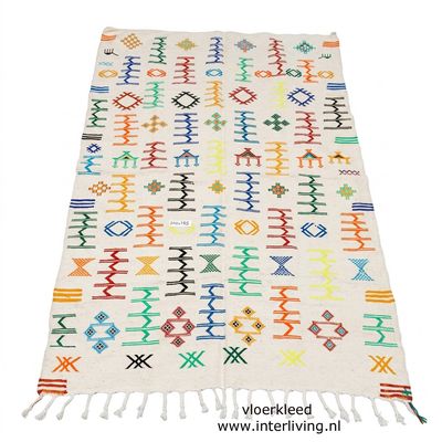 Marokkaans wit kleed - handgemaakt tapijt met grafische design bont