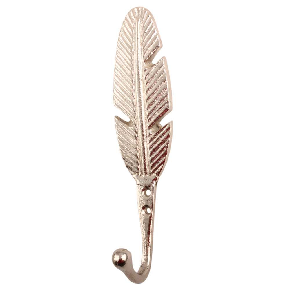 Haakje van messing - zilver-  veertje - voor aan de muur