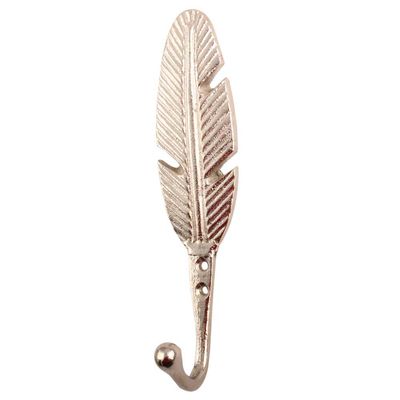 Haakje van messing - zilver-  veertje - voor aan de muur