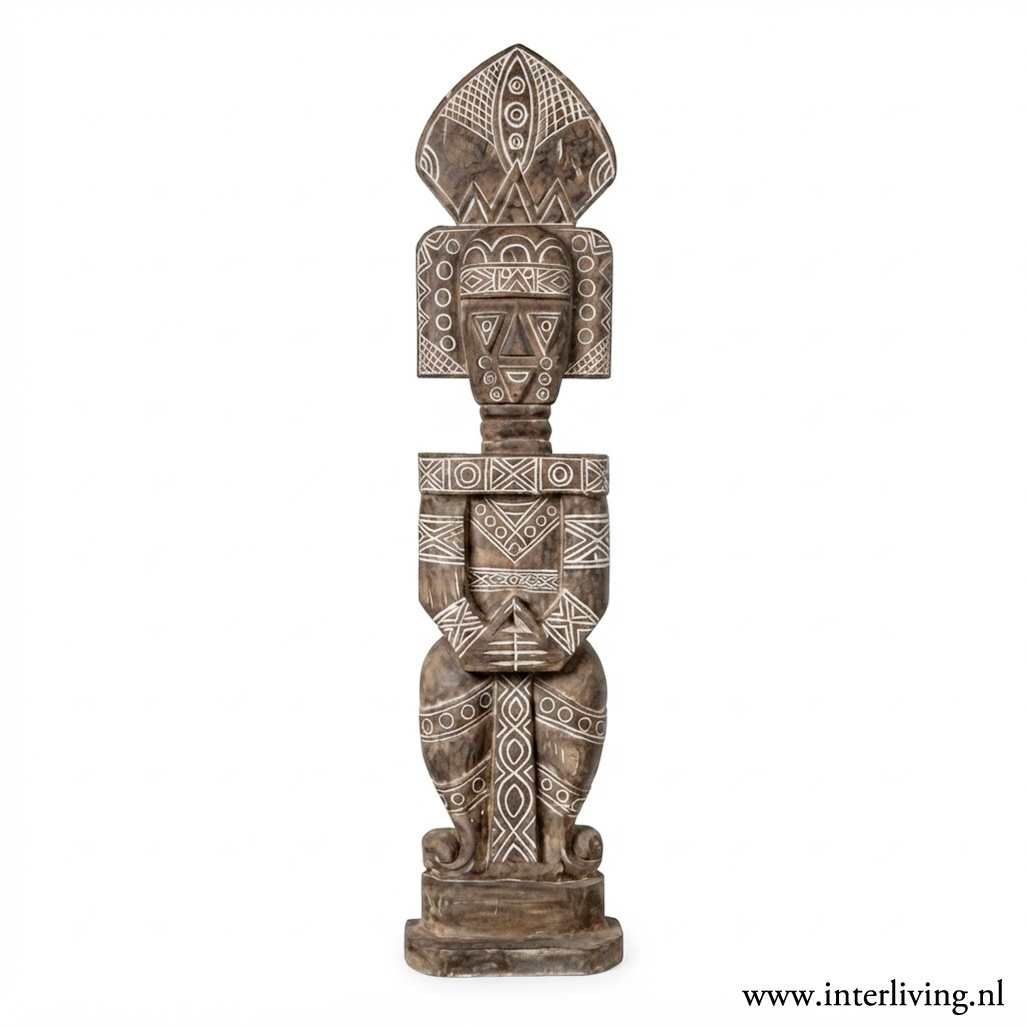Handgemaakt Tribal men Beeld van Suar Hout - Bali sculptuur