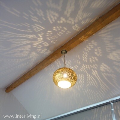 Hanglamp pompoen filigrain-stijl metaal verweerd goud kleur finish