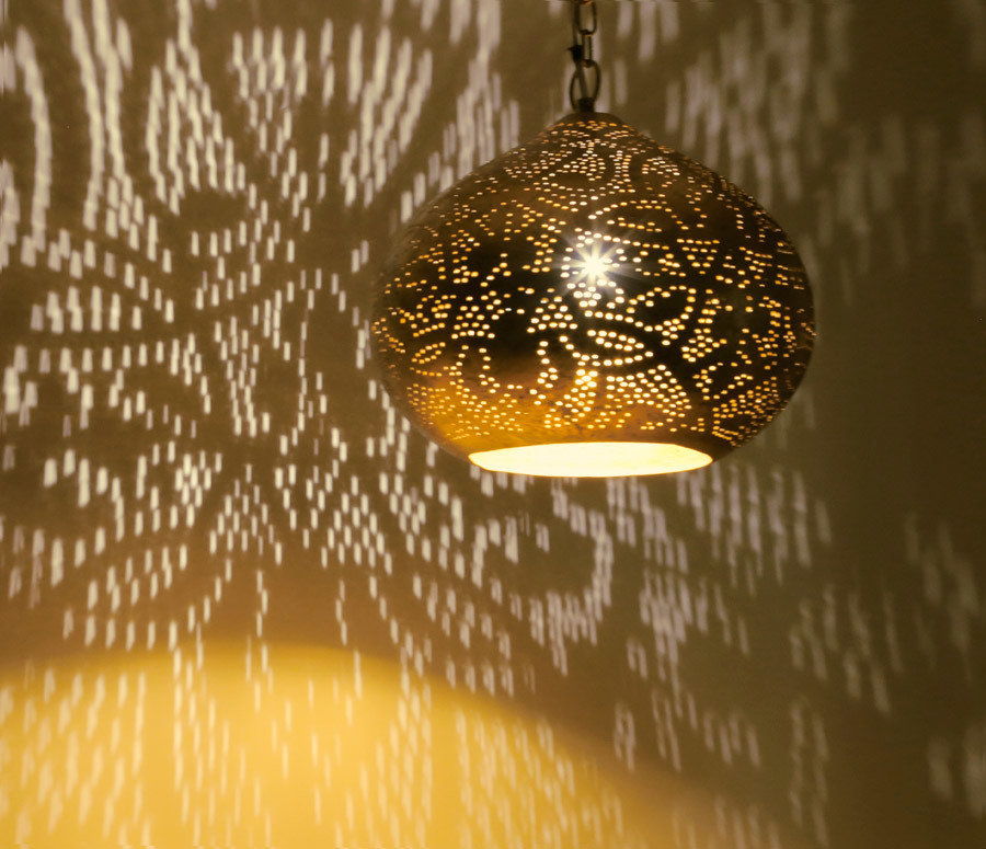 Hanglamp pompoen filigrain-stijl metaal verweerd goud kleur finish
