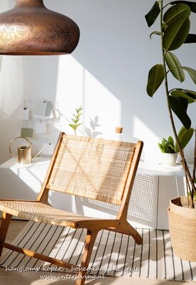 Industriele hanglamp in filigrain design, vintage koper met hout afwerking + gratis bijpassende set waxinehouders!
