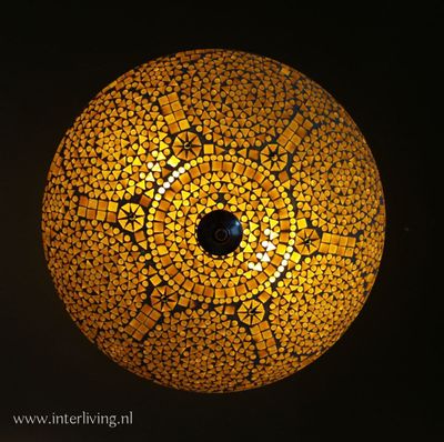 plafonnière mozaïek 50 cm - bruin/beige - gouden gloed