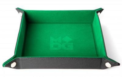 Folding Dice Tray: Velvet with Leather Backing - Green