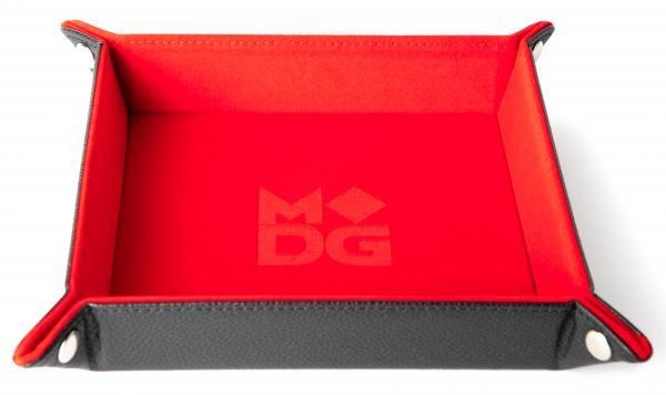 Folding Dice Tray: Velvet with Leather Backing - Red